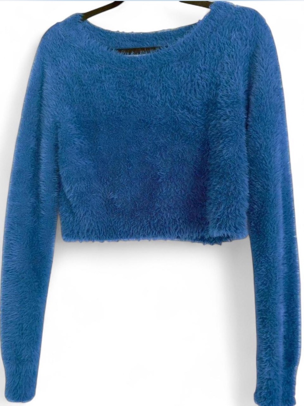 NATURAL LIFE Fuzzy Crop Sweater in Royal Blue